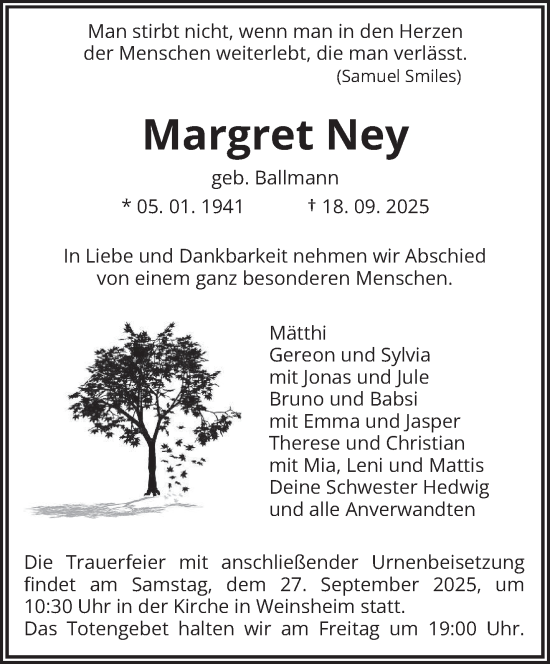Traueranzeige von Margret Ney von trierischer_volksfreund