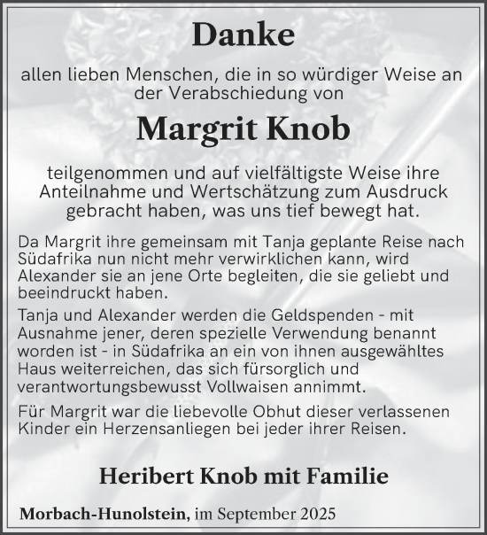 Traueranzeige von Margrit Knob von trierischer_volksfreund
