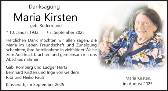 Traueranzeige von Maria Kirsten von trierischer_volksfreund