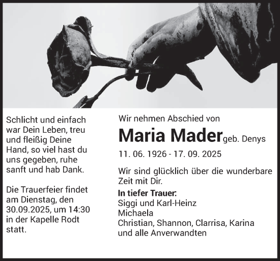 Traueranzeige von Maria Mader von trierischer_volksfreund