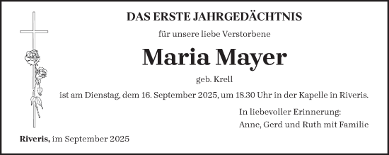 Traueranzeige von Maria Mayer von trierischer_volksfreund