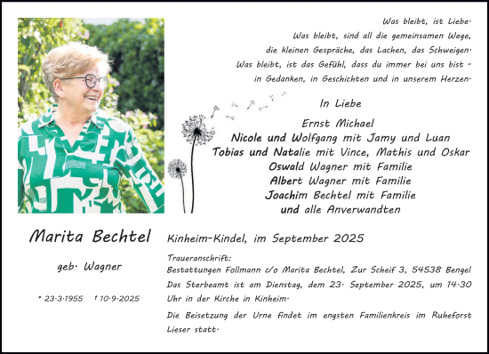 Traueranzeige von Marita Bechtel von trierischer_volksfreund