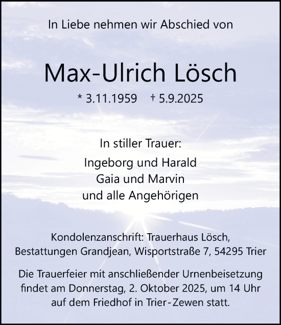 Traueranzeige von Max-Ulrich Lösch von trierischer_volksfreund