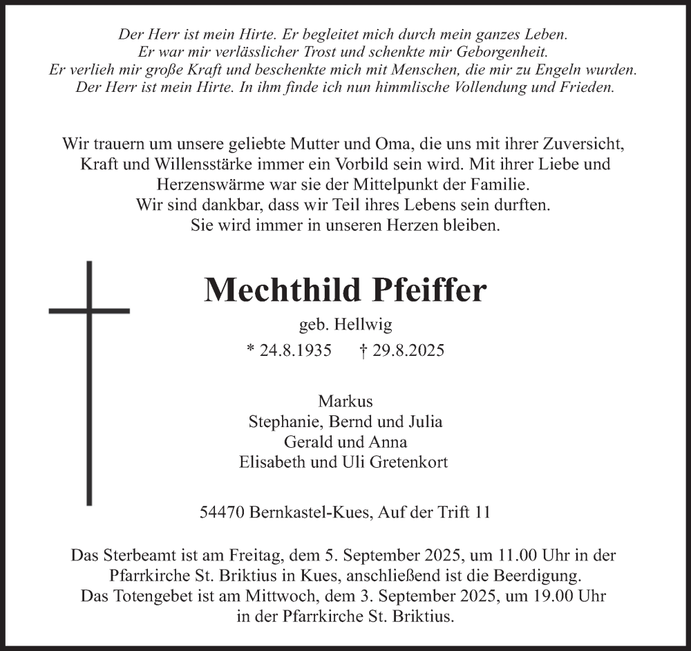  Traueranzeige für Mechthild Pfeiffer vom 03.09.2025 aus trierischer_volksfreund