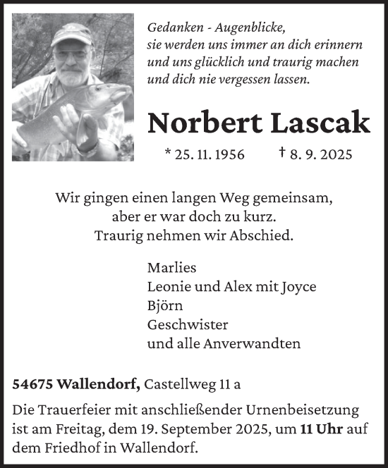 Traueranzeige von Norbert Lascak von trierischer_volksfreund