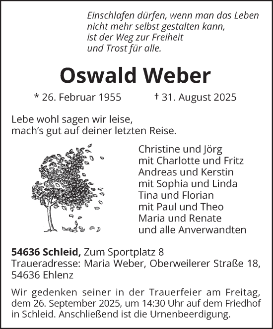 Traueranzeige von Oswald Weber von trierischer_volksfreund