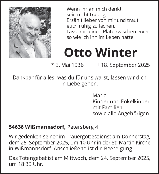 Traueranzeige von Otto Winter von trierischer_volksfreund