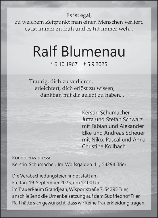 Traueranzeige von Ralf Blumenau von trierischer_volksfreund