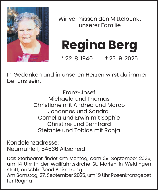 Traueranzeige von Regina Berg von trierischer_volksfreund
