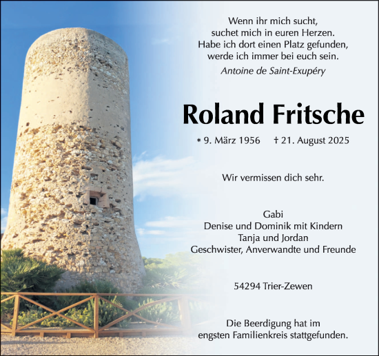 Traueranzeige von Roland Fritsche von trierischer_volksfreund