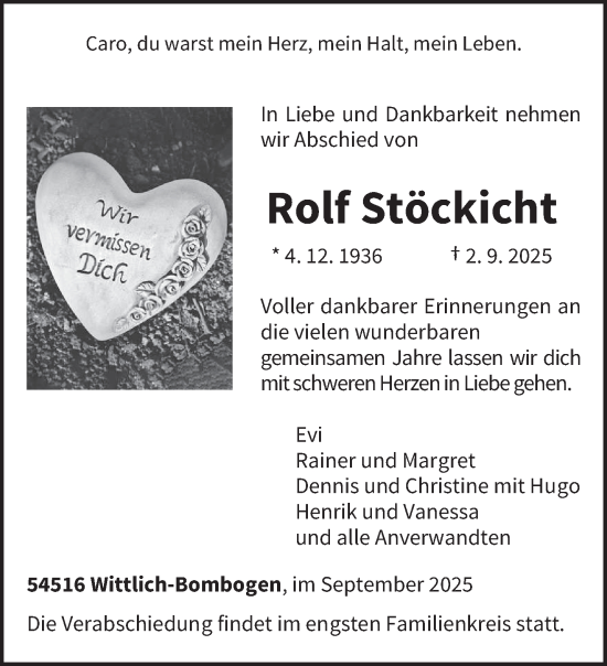 Traueranzeige von Rolf Stöckicht von trierischer_volksfreund