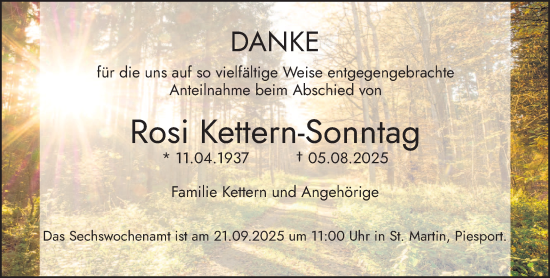 Traueranzeige von Rosi Kettern-Sonntag von trierischer_volksfreund