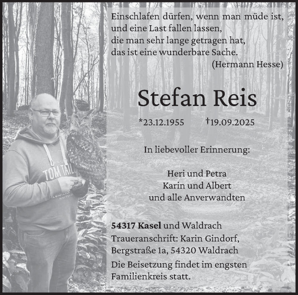  Traueranzeige für Stefan Reis vom 24.09.2025 aus trierischer_volksfreund