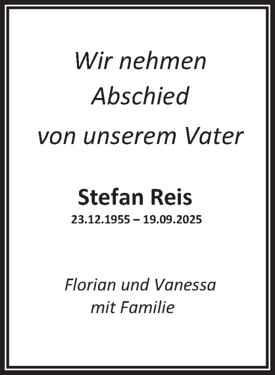 Traueranzeige von Stefan Reis von trierischer_volksfreund