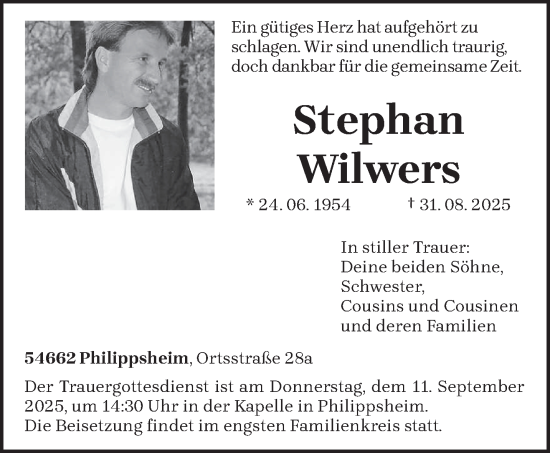 Traueranzeige von Stephan Wilwers von trierischer_volksfreund