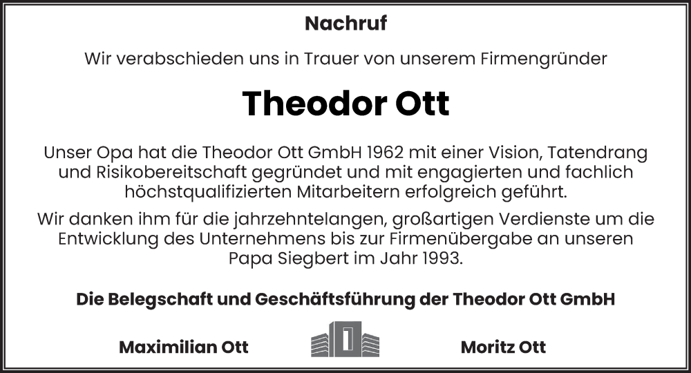  Traueranzeige für Theodor Ott vom 03.09.2025 aus trierischer_volksfreund