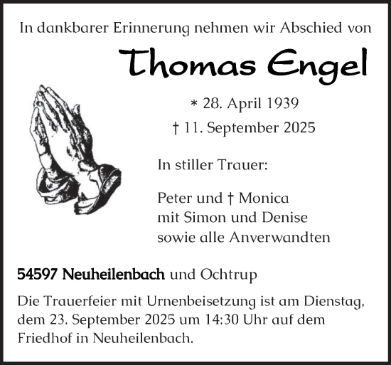 Traueranzeige von Thomas Engel von trierischer_volksfreund
