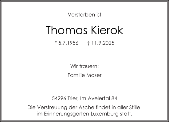 Traueranzeige von Thomas Kierok von trierischer_volksfreund