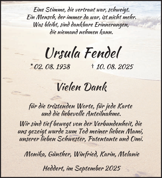 Traueranzeige von Ursula Fendel von trierischer_volksfreund