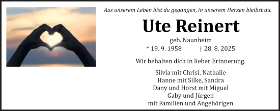 Traueranzeige von Ute Reinert von trierischer_volksfreund