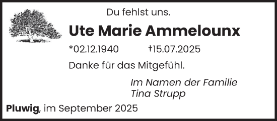 Traueranzeige von Ute Marie Ammelounx von trierischer_volksfreund