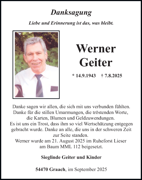 Traueranzeige von Werner Geiter von trierischer_volksfreund
