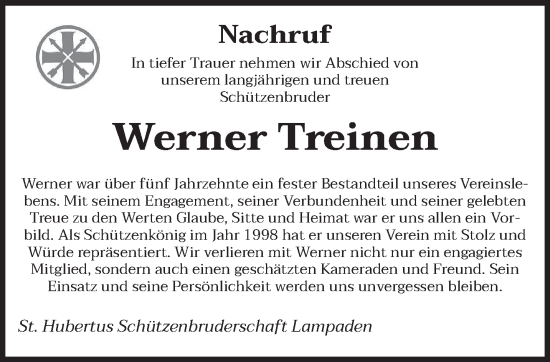Traueranzeige von Werner Treinen von trierischer_volksfreund