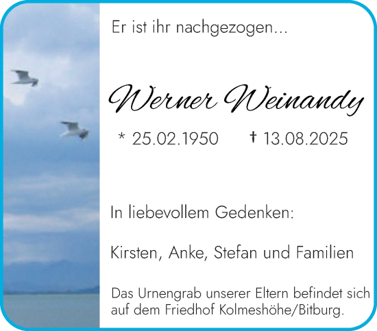 Traueranzeige von Werner Weinandy von trierischer_volksfreund