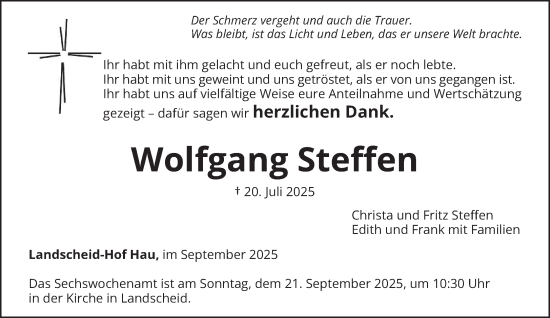 Traueranzeige von Wolfgang Steffen von trierischer_volksfreund