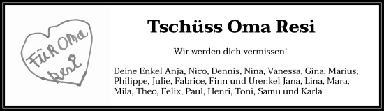 Traueranzeige von Theresia Fischbach 