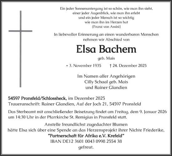 Traueranzeige von Elsa Bachem 