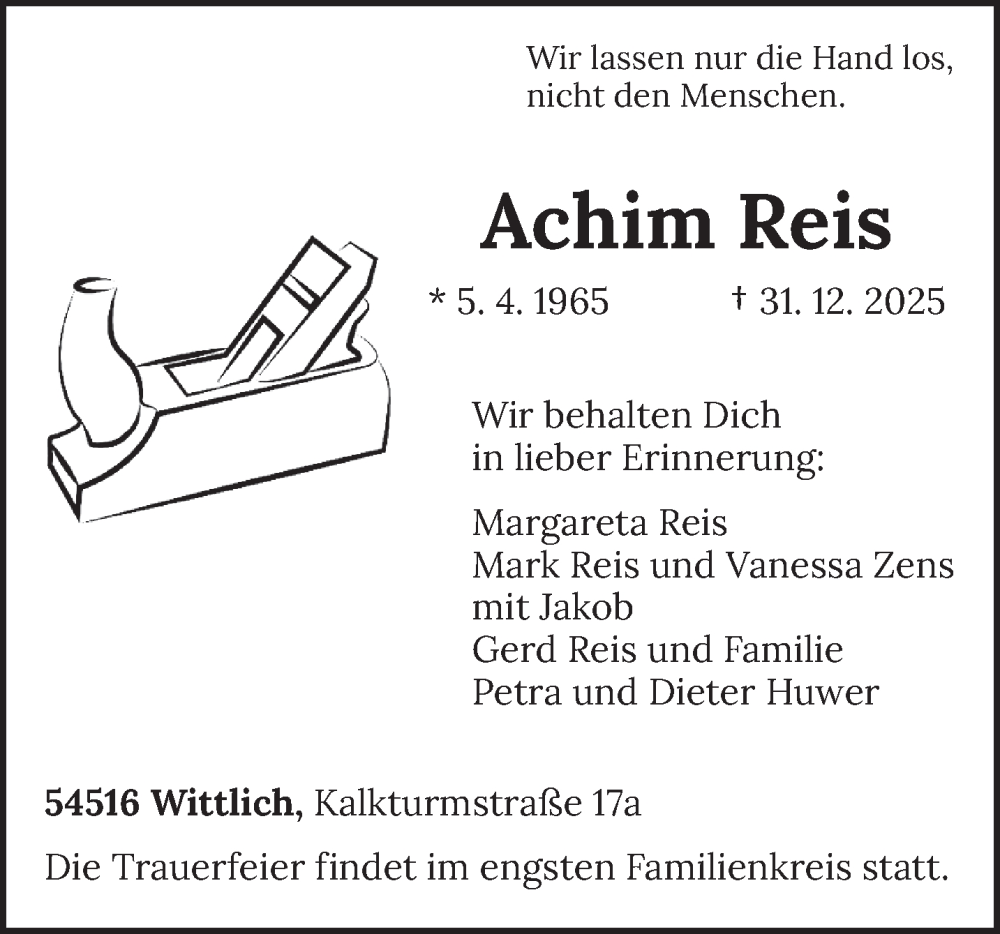  Traueranzeige für Achim Reis vom 07.01.2026 aus trierischer_volksfreund