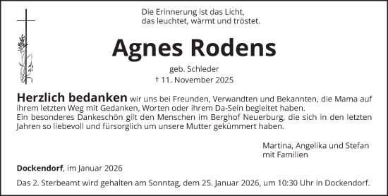 Traueranzeige von Agnes Rodens von trierischer_volksfreund