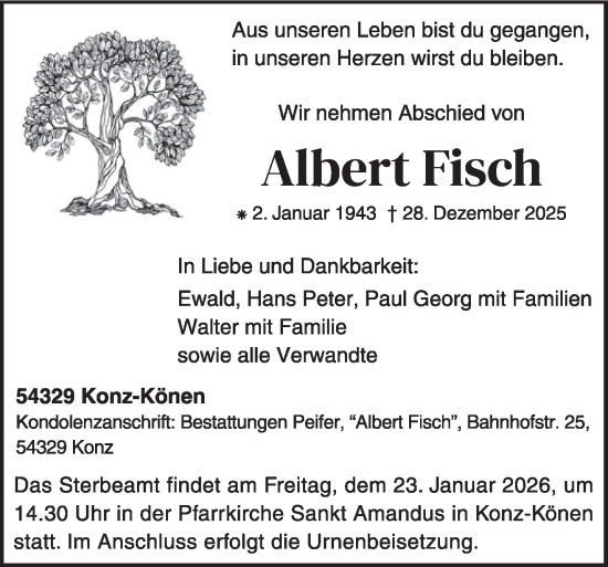 Traueranzeige von Albert Fisch von trierischer_volksfreund
