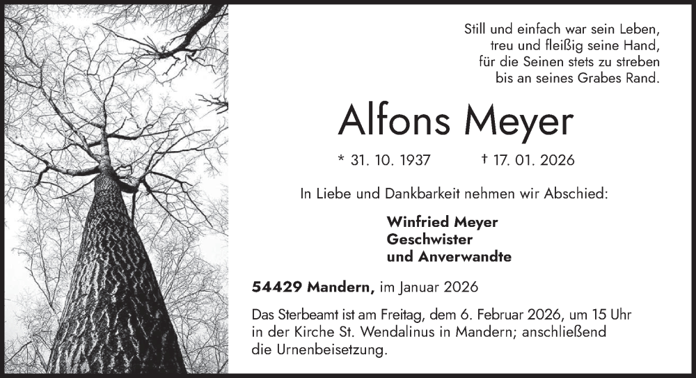  Traueranzeige für Alfons Meyer vom 31.01.2026 aus trierischer_volksfreund