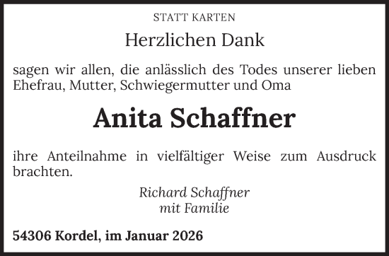 Traueranzeige von Anita Schaffner von trierischer_volksfreund