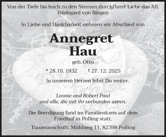 Traueranzeige von Annegret Hau von trierischer_volksfreund