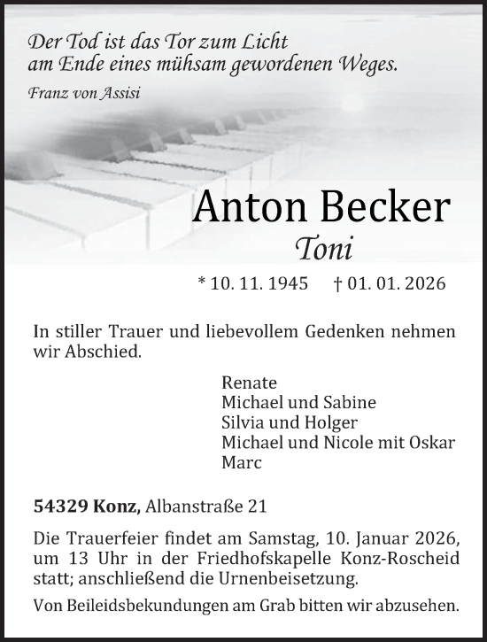 Traueranzeige von Anton Becker von trierischer_volksfreund