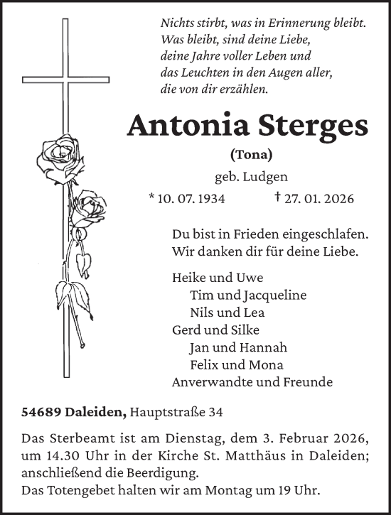 Traueranzeige von Antonia Sterges von trierischer_volksfreund