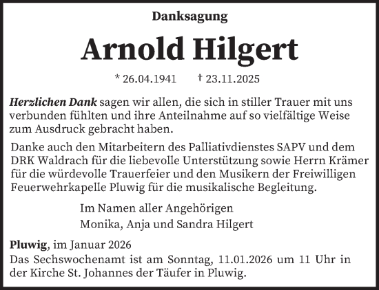 Traueranzeige von Arnold Hilgert von trierischer_volksfreund