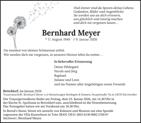 Traueranzeige von Bernhard Meyer von trierischer_volksfreund