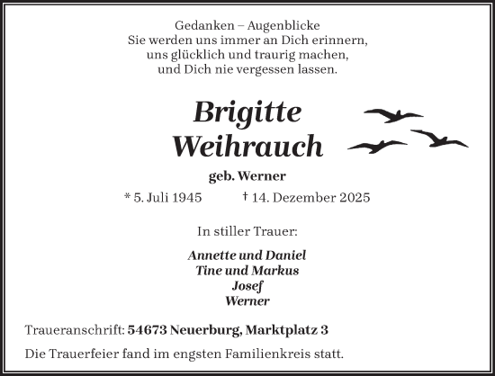 Traueranzeige von Brigitte Weihrauch von trierischer_volksfreund