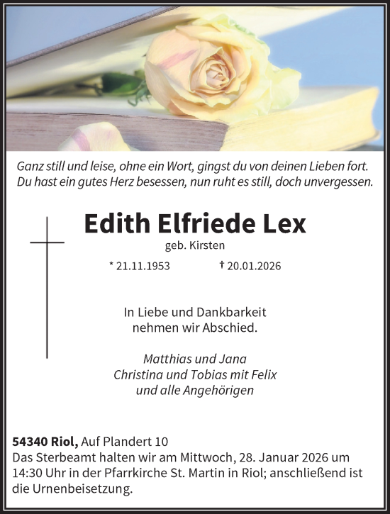 Traueranzeige von Edith Lex von trierischer_volksfreund