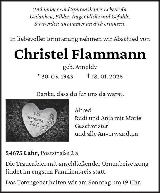 Traueranzeige von Christel Flammann von trierischer_volksfreund