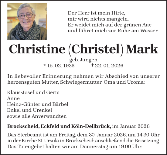 Traueranzeige von Christine Mark von trierischer_volksfreund