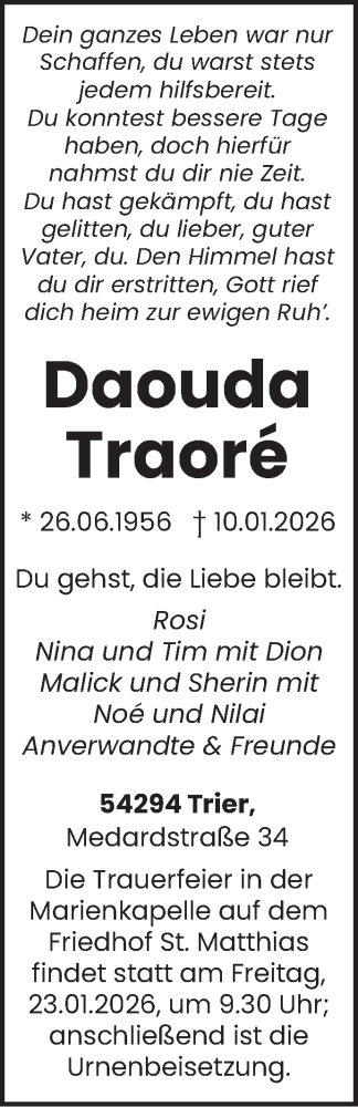 Traueranzeige von Daouda Traoré von trierischer_volksfreund
