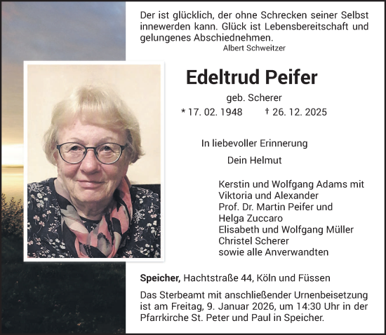 Traueranzeige von Edeltrud Peifer von trierischer_volksfreund
