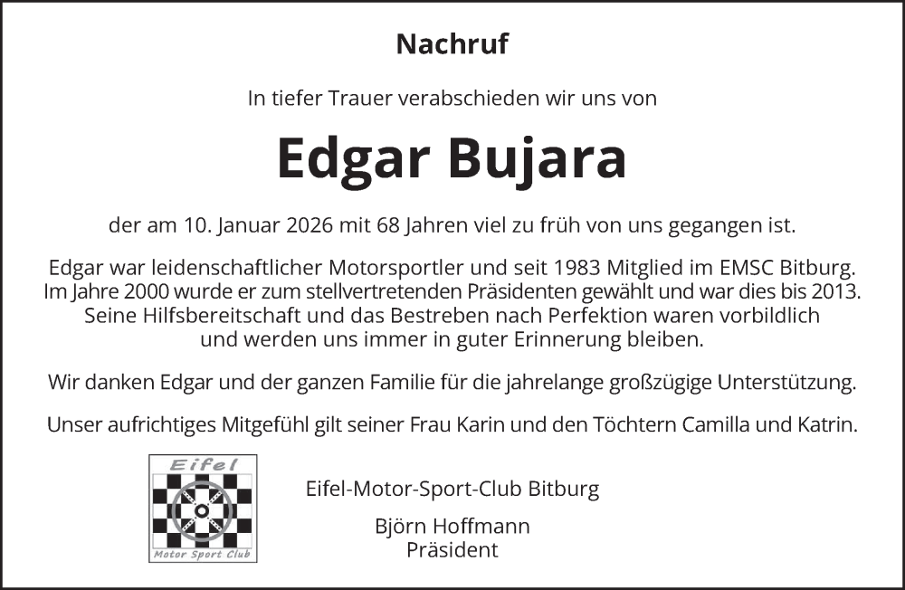  Traueranzeige für Edgar Bujara vom 17.01.2026 aus trierischer_volksfreund