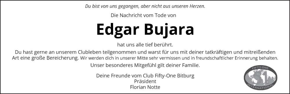 Traueranzeige für Edgar Bujara vom 17.01.2026 aus trierischer_volksfreund
