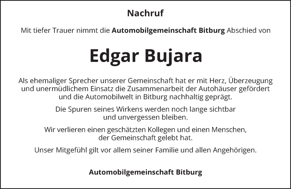  Traueranzeige für Edgar Bujara vom 17.01.2026 aus trierischer_volksfreund